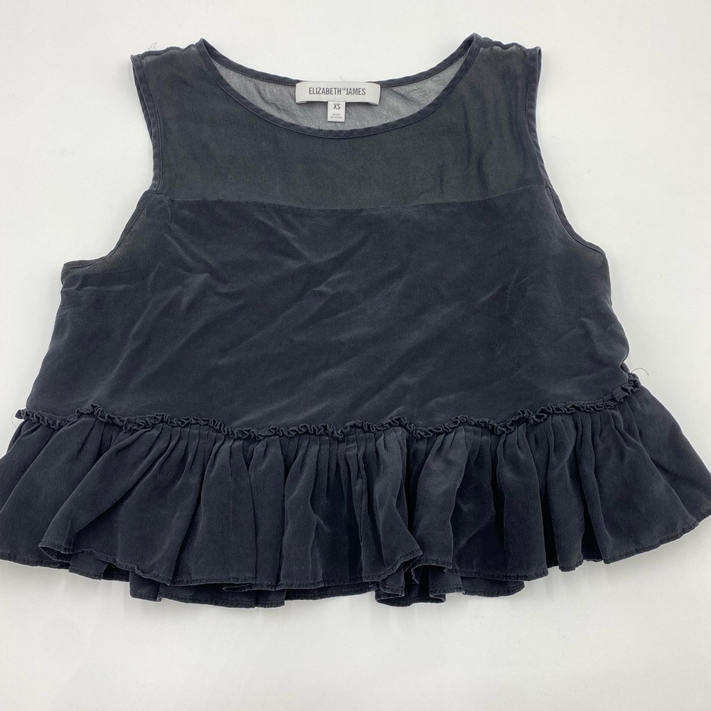 Elizabeth and James Silk ruffle black tank size XS